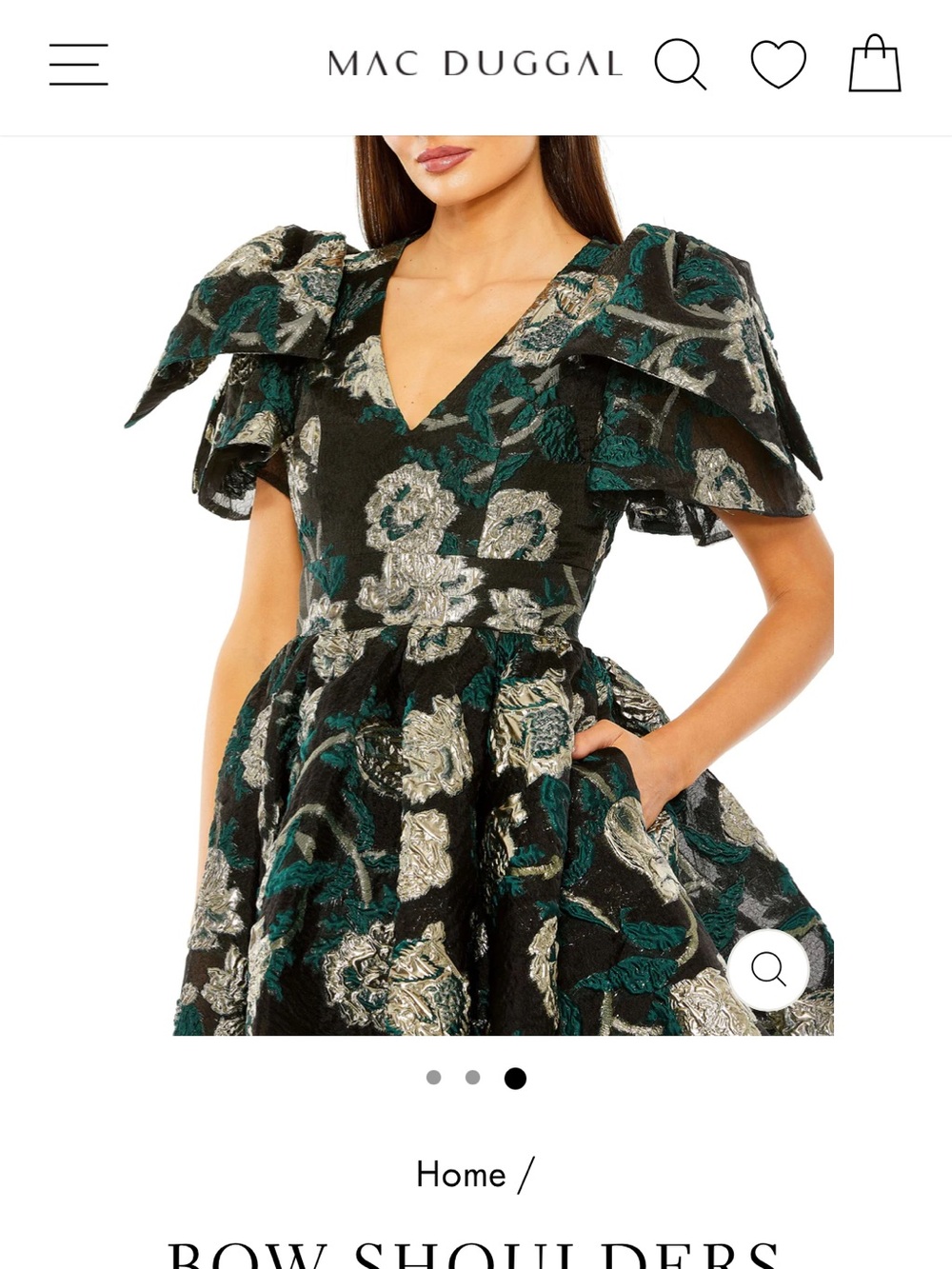 Mac Duggal Black, Teal & Silver Floral Bow-Shoulder Mini Dress
